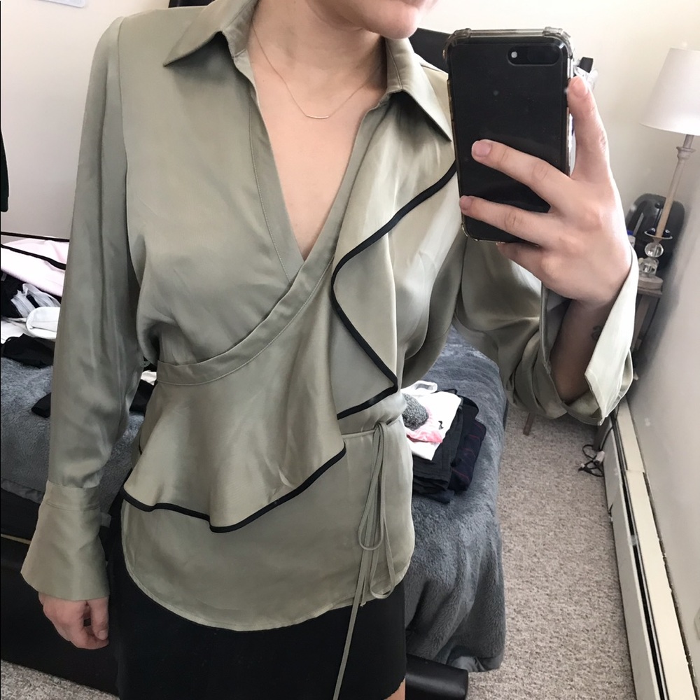 Zara Green Silky Wrap Blouse Small
